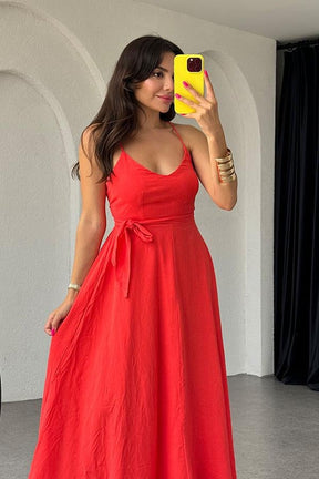 Vestido Belle com Cinta Vermelha