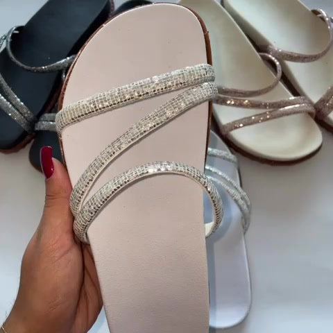 Papete Birken Feminina de Manta Strass Sandália Feminina Rasteirinha Glitter Brilho Envio 24h