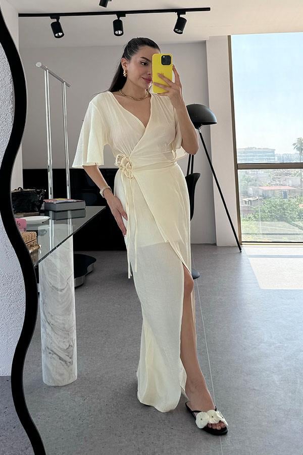 Vestido Longo Amarração - Creme