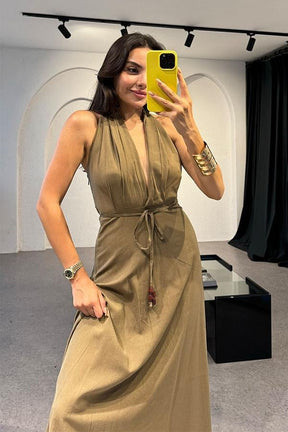 Vestido Leysa com cinto - cáqui