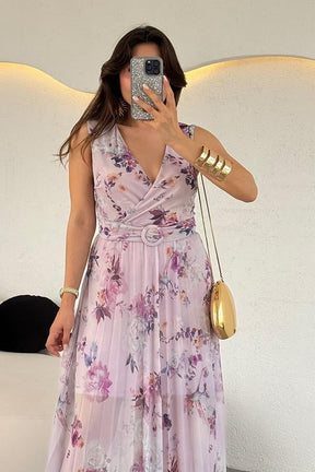 Vestido floral plissado Sara