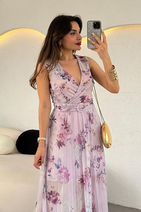 Vestido floral plissado Sara