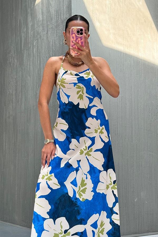 Vestido Estampado Flor  - Azul