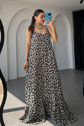 Vestido Longo com Estampa de Leopardo