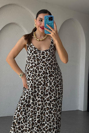 Vestido Longo com Estampa de Leopardo