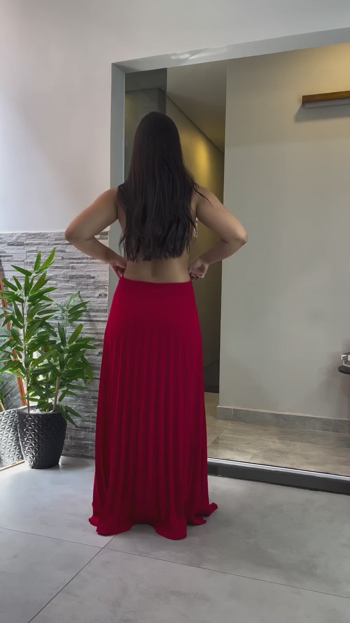 Vestido Plissado - Vermelho Longo