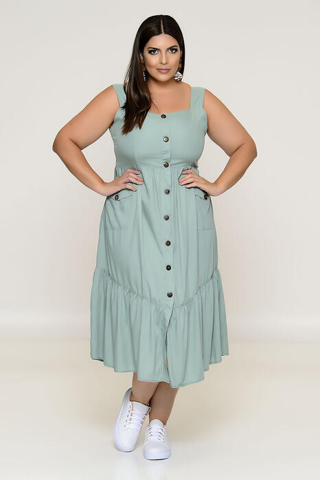 Vestido Midi Plus Size - Verde