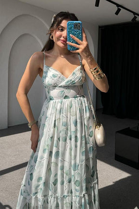 Vestido de chiffon estampado folha